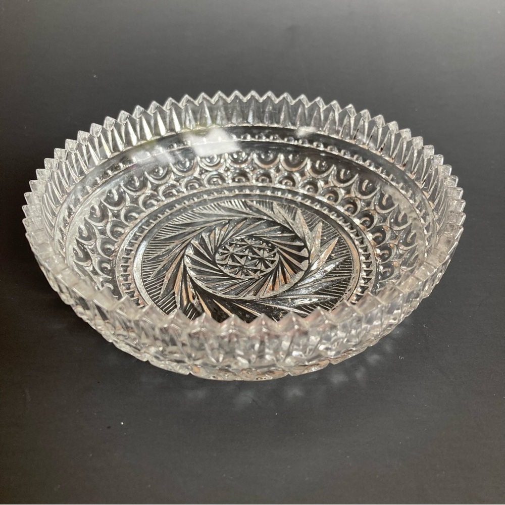 Elegant Vintage Clear Pressed Glass Decorative Bowl